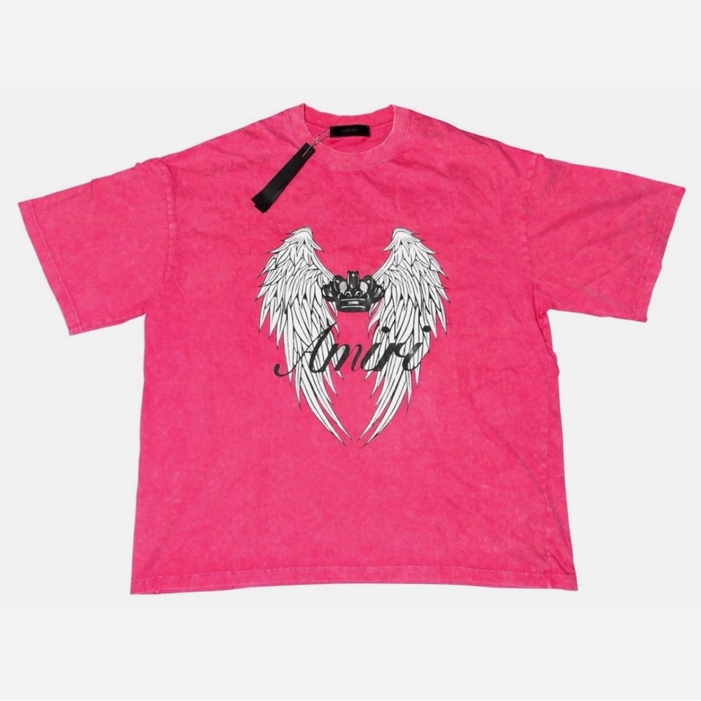 Amiri Core Logo Tee Neon Pink Men XXL Distressed Wash Script Back NWT Cotton